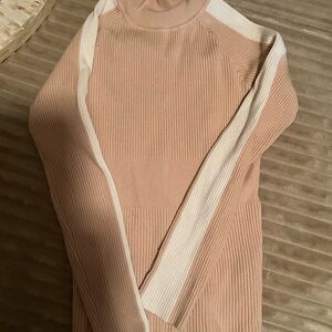 SHEIN Ribbed Cowl Neck Sweater - Tan and Cream EUC Size Large